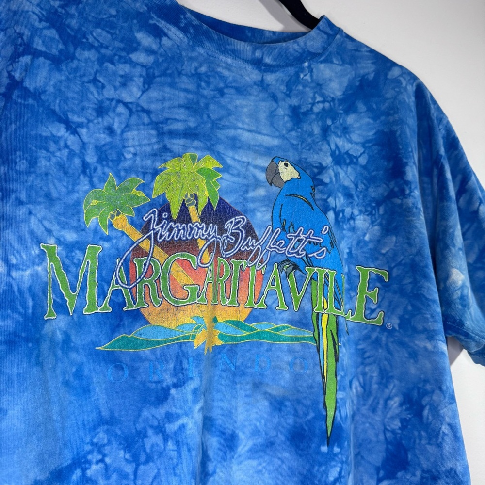 Jimmy Buffett Margaritaville Blue Tie Dye Parrot Graphic T Shirt Medium